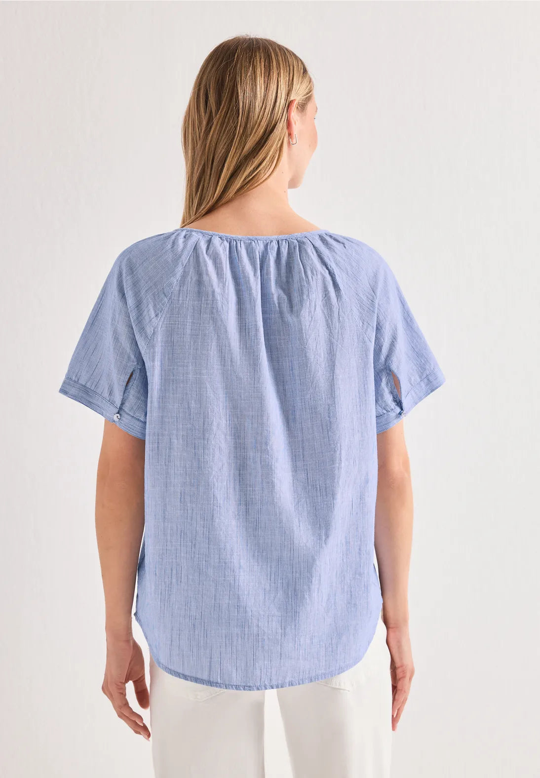 Street-One Chambray round neck blouse with cut out detail