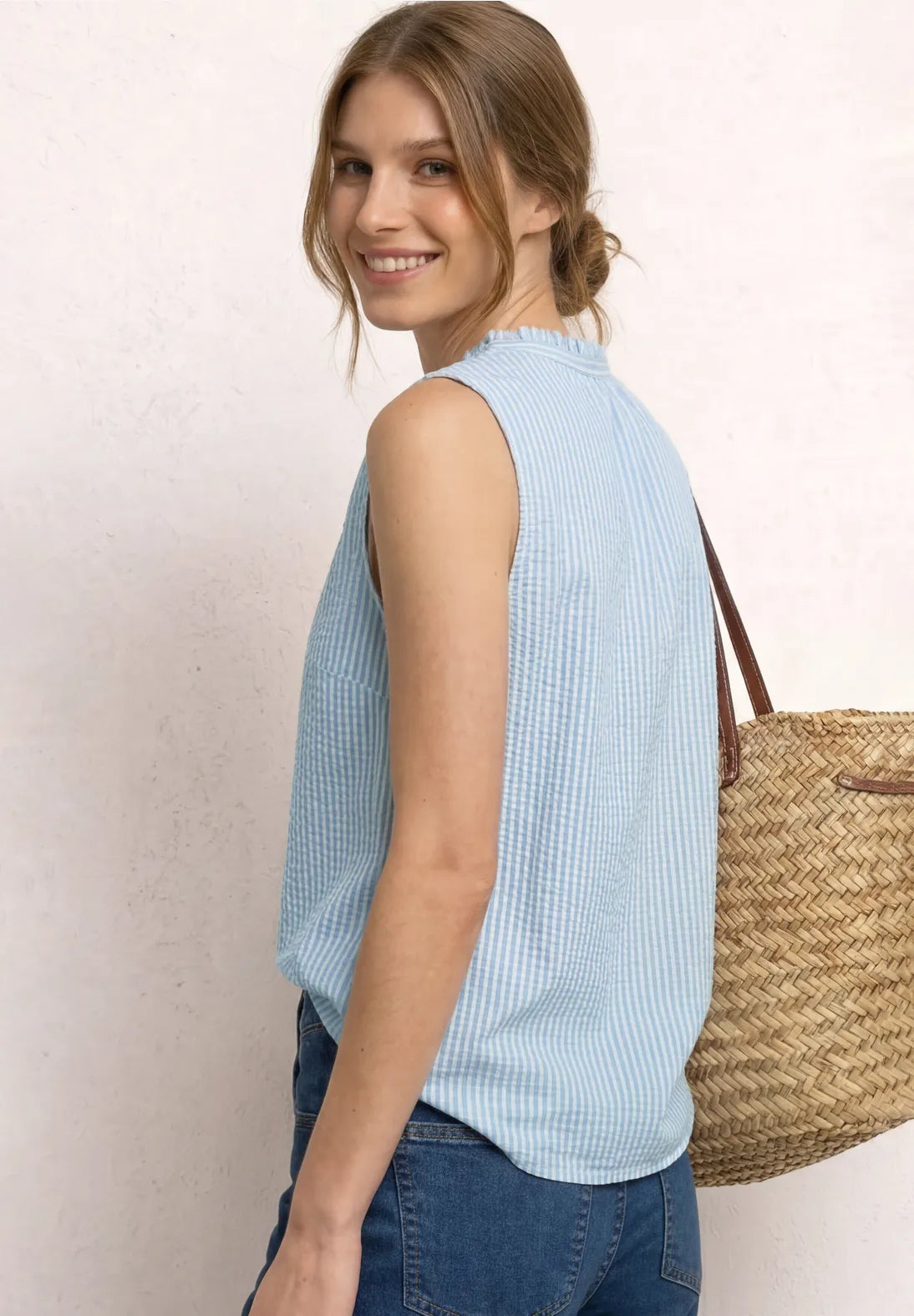 Street One Blouse Top With Split Neck and Ruffles