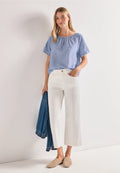 Street-One Chambray round neck blouse with cut out detail
