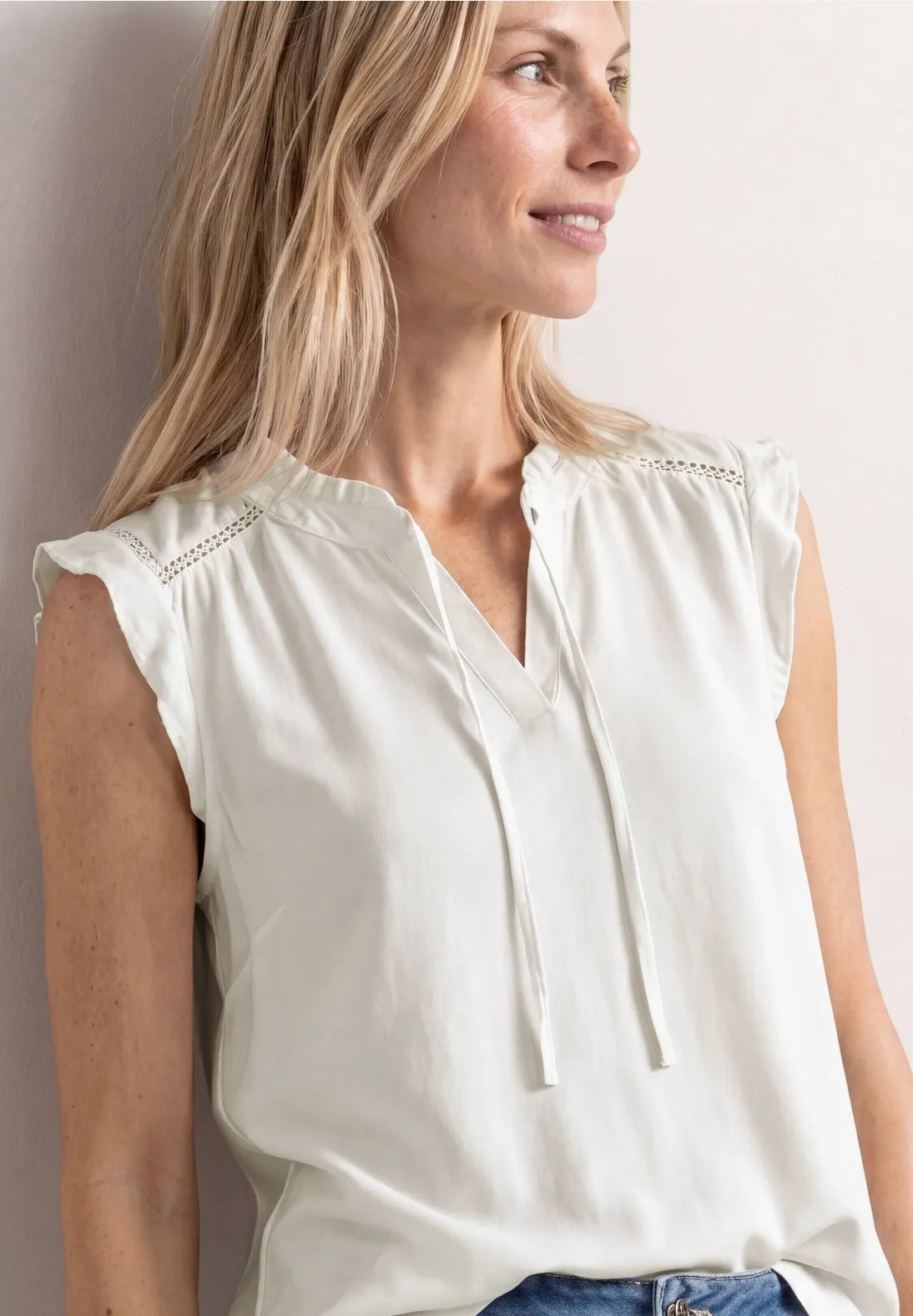 Street-One Top With Textured Mix And Crochet Details