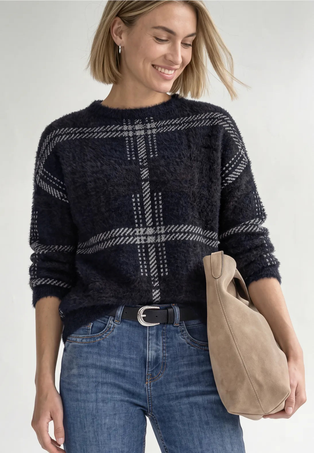 Street one long sleeve pullover with check