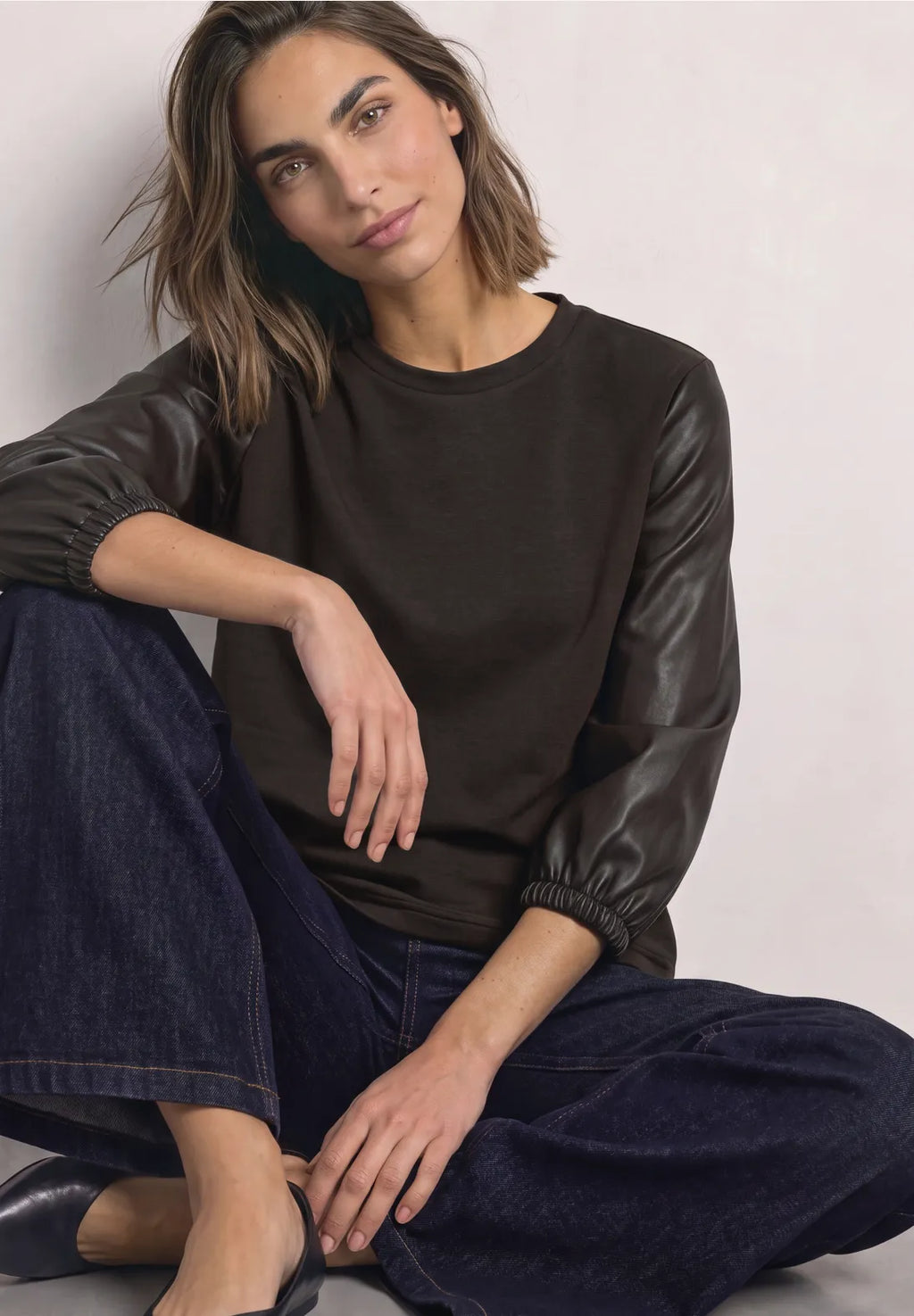 Street-one 3/4sleeve top with leather look