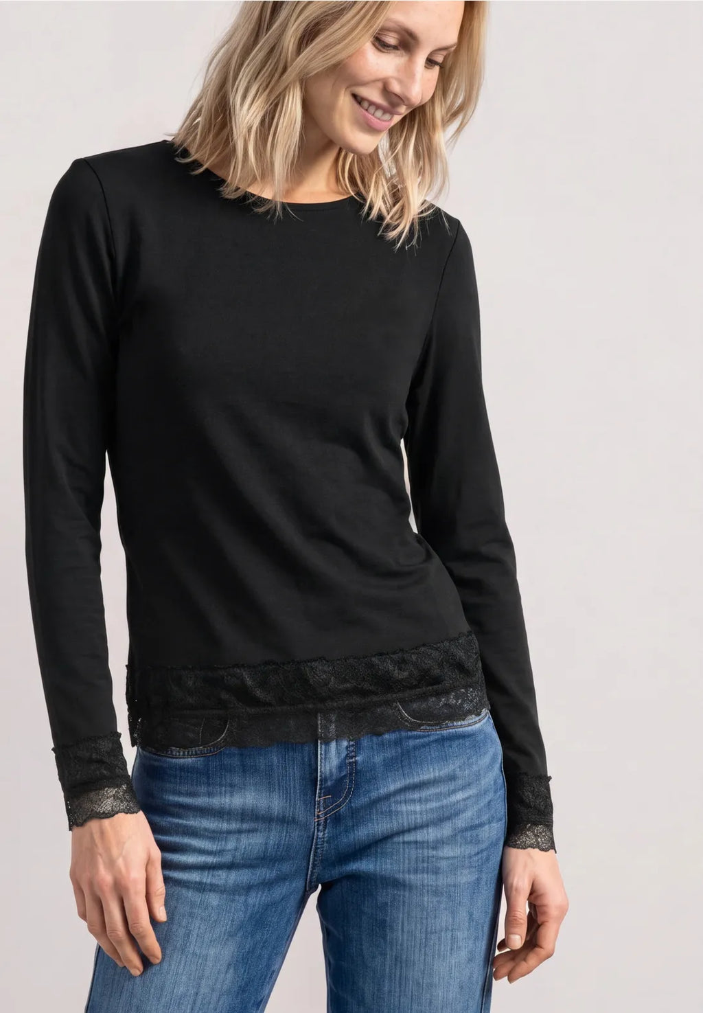 Street-one Long sleeve basic top with lace detail