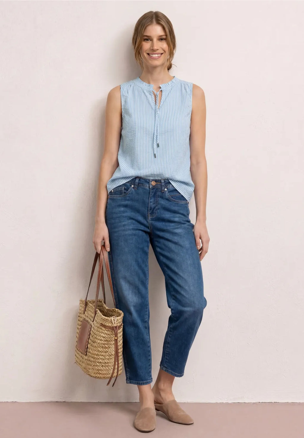 Street One Blouse Top With Split Neck and Ruffles