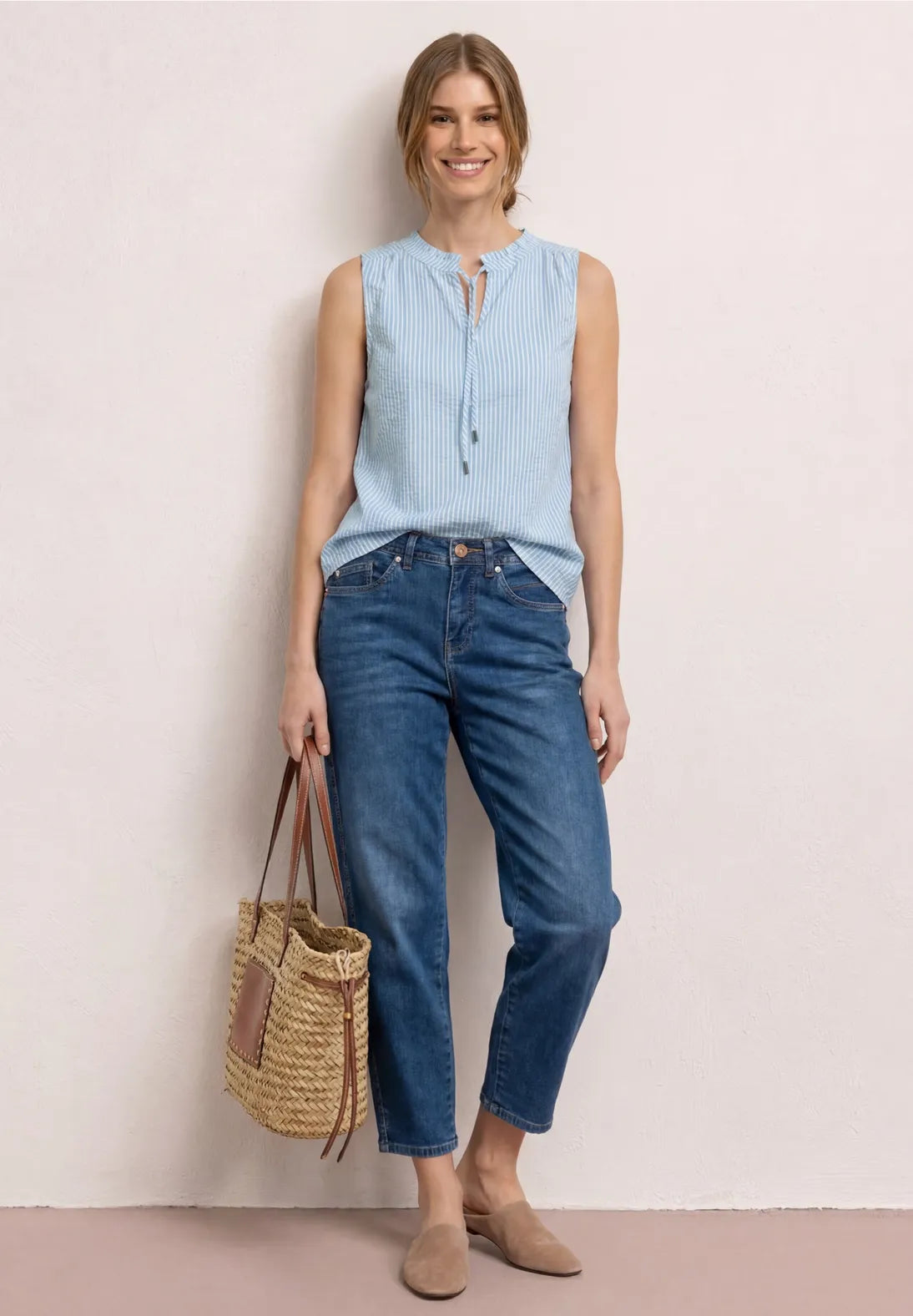 Street One Blouse Top With Split Neck and Ruffles