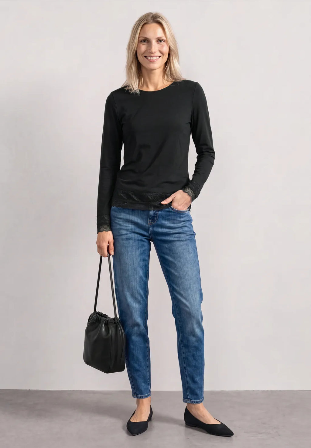 Street-one Long sleeve basic top with lace detail