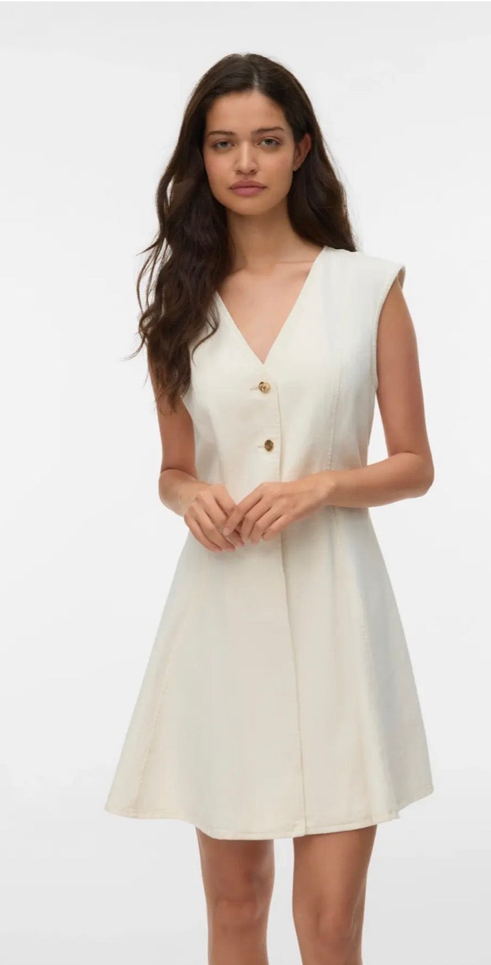 Vero Moda Malle sl Short Ecru Denim Dress