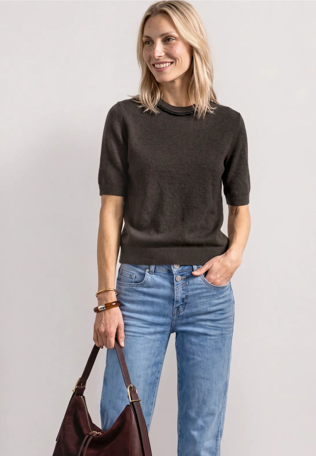 Street-one Short-sleeved sweater with jewlery detail