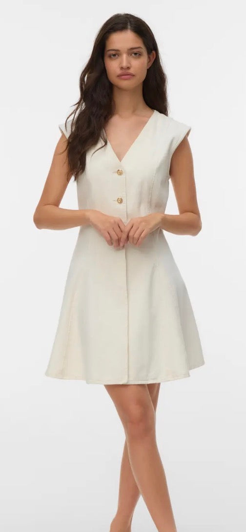 Vero Moda Malle sl Short Ecru Denim Dress