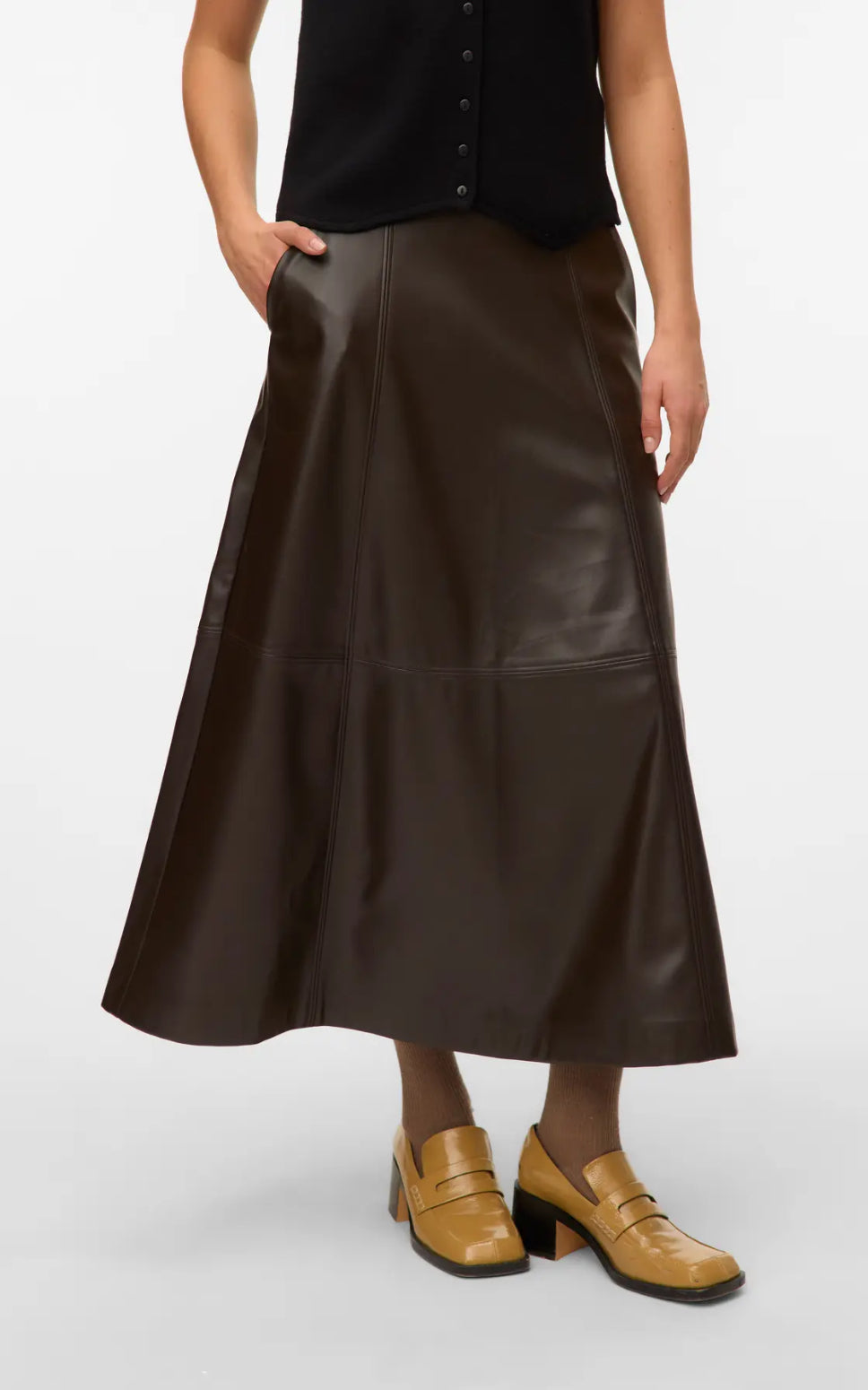 Olive Leather H/W Ankle Skirt