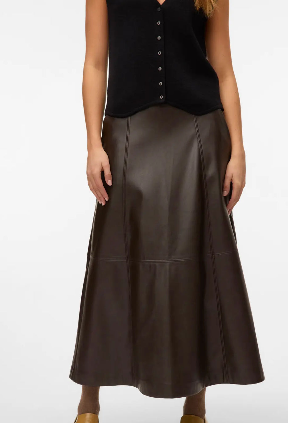 Olive Leather H/W Ankle Skirt