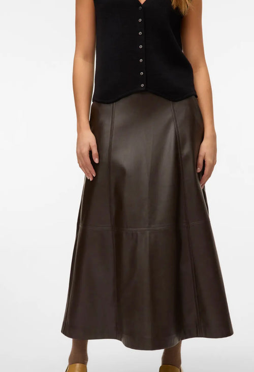Olive Leather H/W Ankle Skirt